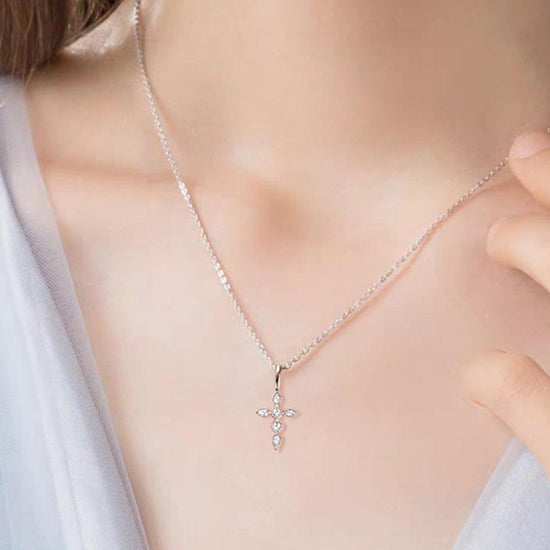 925 Sterling Silver Moissanite Cross Pendant Necklace - Rebel K Collective