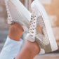 Gold Glitter Star Patchwork PU Leather Lace-up Sneakers