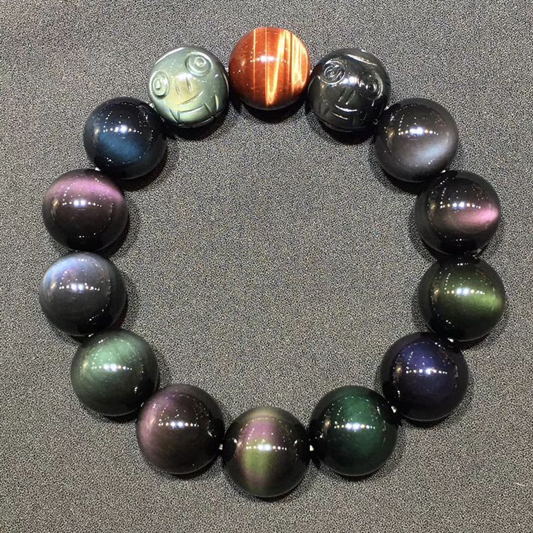 Natural Double Rainbow Obsidian Carved Pixiu Bracelet