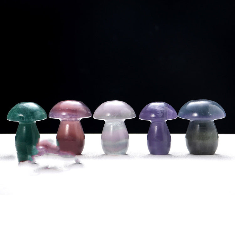 Natural Crystal Colorful Fluorite Mushroom Carving Pieces Hand DIY Polished Gemstones