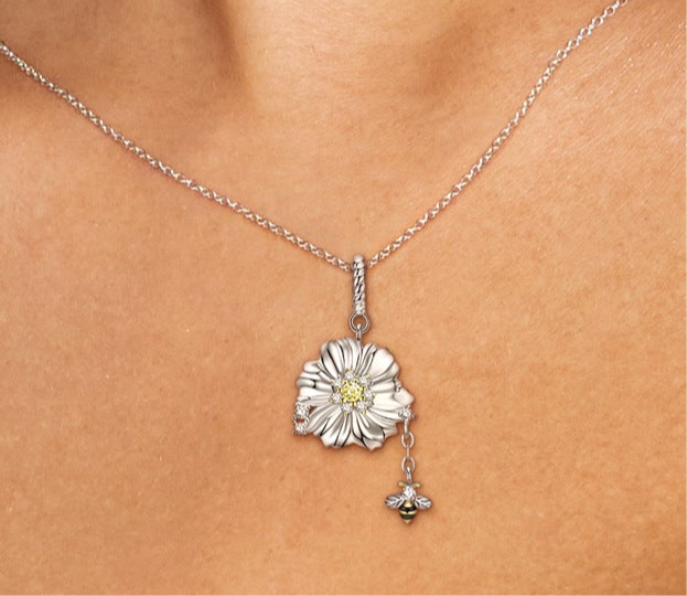 Bee And Flower Necklace 925 Silver Necklace Pendant