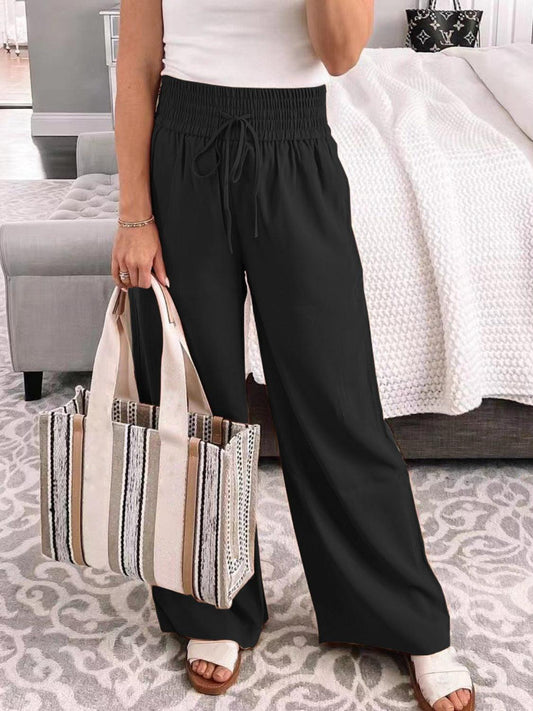 Full Size Drawstring High Waist Wide Leg Pants - Rebel K Collective