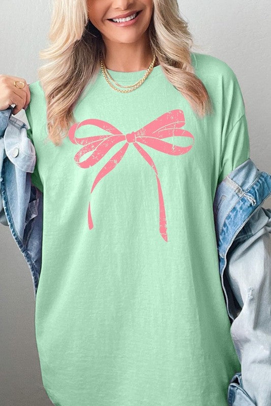 Pink Valentine Bow Graphic Plus Heavy Cotton Tee