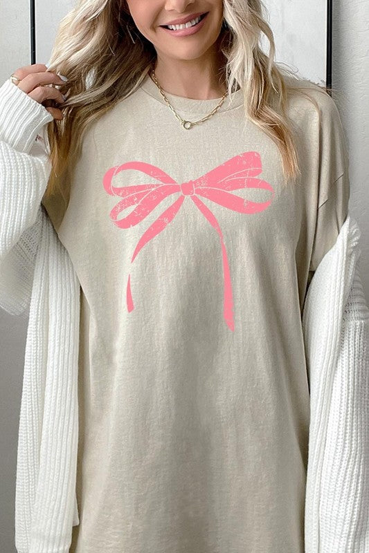 Pink Valentine Bow Graphic Plus Heavy Cotton Tee