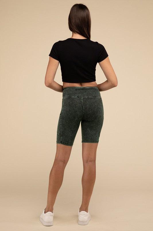 Mineral Wash Wide Waistband Pocket Leggings - Rebel K Collective