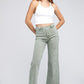 Acid Wash Frayed Cutoff Hem Straight Wide Pants