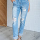 Aiden High Rise Patch Pocket Distressed Boyfriend Jeans