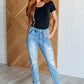 Aiden High Rise Patch Pocket Distressed Boyfriend Jeans