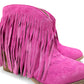 Amos Fringe Ankle Bootie in Magenta Suede