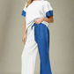 Double Take Full Size Texture Contrast T-Shirt and Wide Leg Pants Set