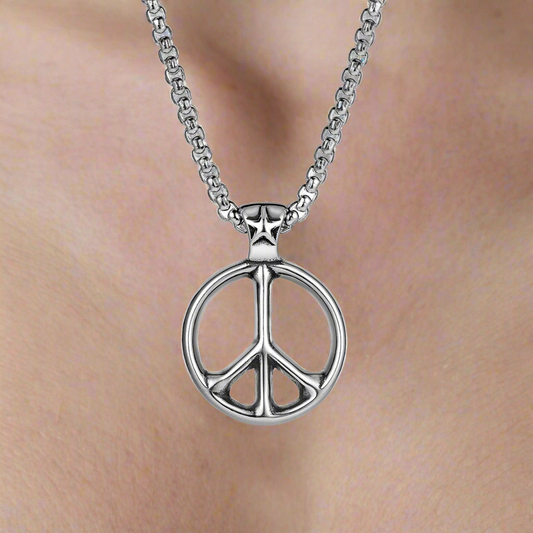 Anti-war peace sign vintage titanium steel necklace