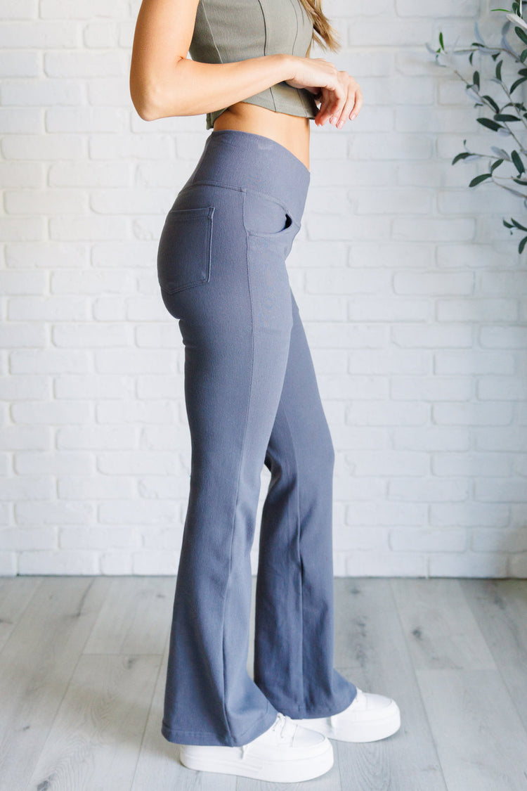 Building Habits Twill Flared Crossover Waist Pant in Titanium