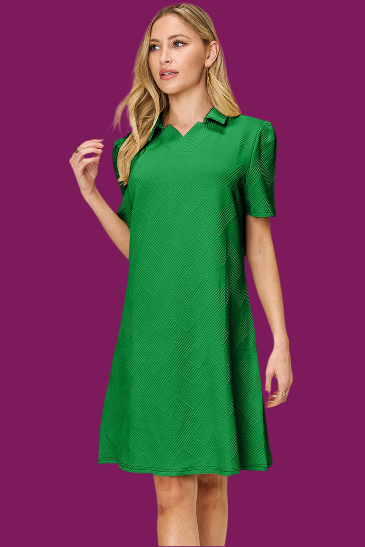 Double Take Full Size Texture Collared Neck Short Sleeve Dress