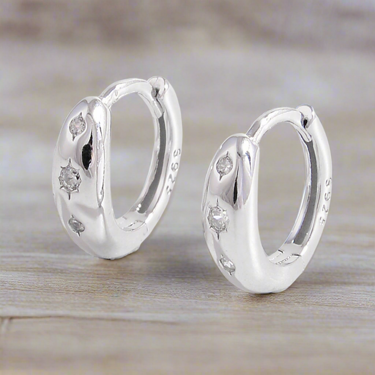 925 Sterling Silver Inlaid Zircon Huggie Earrings