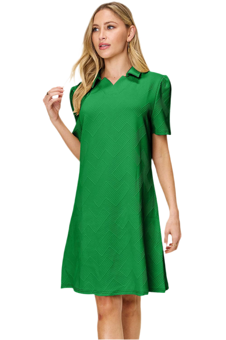 Double Take Full Size Texture Collared Neck Short Sleeve Dress