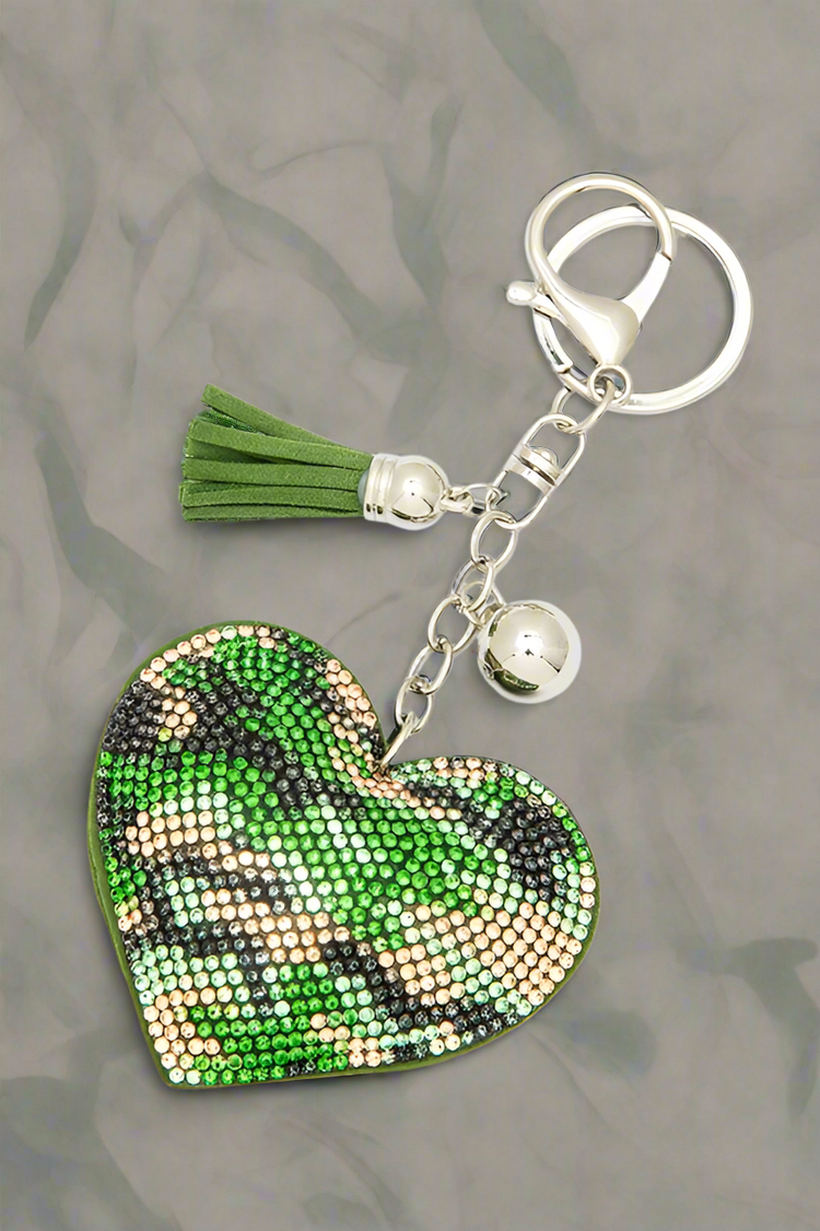 Camouflage Printed Heart Shape Rhinestone KeyChain