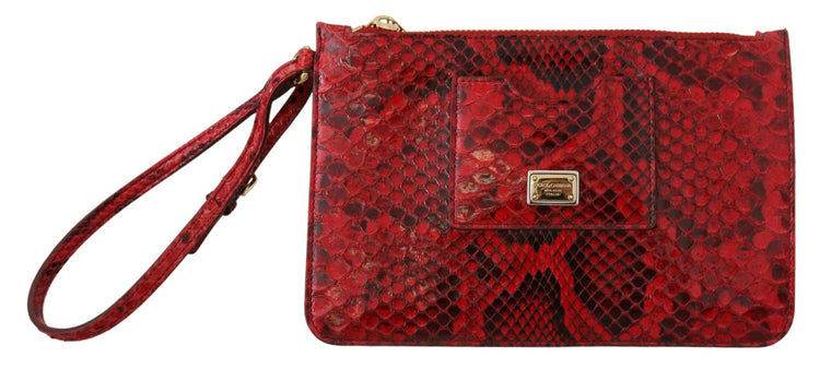 Dolce & Gabbana Elegant Red Leather Ayers Snake Clutch