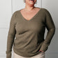 On a Roll Ribbed Knit V Neck Long Sleeve Top