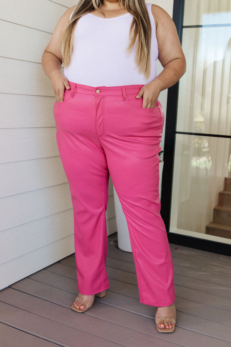 Tanya Control Top Faux Leather Pants in Hot Pink