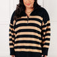 Well Situated Striped Quarter Zip Sweater in Black and Tan