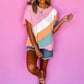 Pink Color Block Patchwork Seamed Crewneck T Shirt