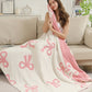 Pink 127*152cm Bow Printed Cozy Soft Throw Blanket