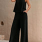 Round Neck Sleeveless Top and Wide Leg Pants Set