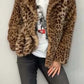 Full Size Leopard Furry Collared Neck Long Sleeve Coat