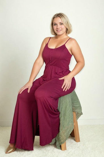 Plus Size Button Front Wide Leg Jumpsuit - Rebel K Collective