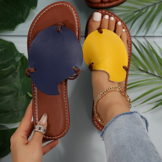 Casual Color-matching Clip-toe Sandals Summer Outdoor Personalized Flat Slippers For Women Flip Flops Shoes