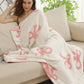 Pink 127*152cm Bow Printed Cozy Soft Throw Blanket