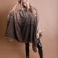 Herringbone Tweed Hooded Frayed Edge Poncho