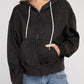 Acid Wash Fleece Cropped Zip-Up Hoodie - Rebel K Collective