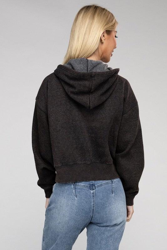 Acid Wash Fleece Cropped Zip-Up Hoodie - Rebel K Collective