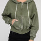 Acid Wash Fleece Cropped Zip-Up Hoodie - Rebel K Collective