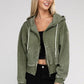 Acid Wash Fleece Cropped Zip-Up Hoodie - Rebel K Collective