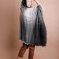 Herringbone Tweed Hooded Frayed Edge Poncho