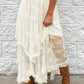 Beige Lace Cascading Tiered High Waist Maxi Skirt