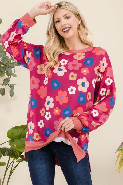 Flower print long sleeve top