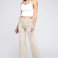 Acid Wash Frayed Cutoff Hem Straight Wide Pants