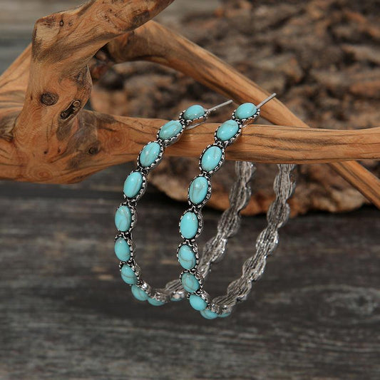 Artificial Turquoise C-Hoop Earrings - Rebel K Collective