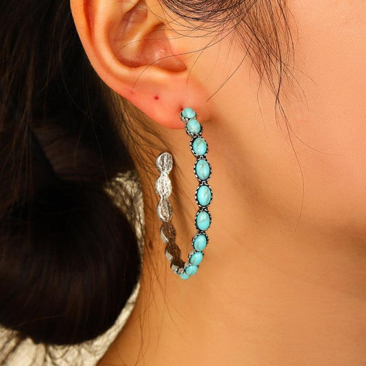 Artificial Turquoise C-Hoop Earrings - Rebel K Collective