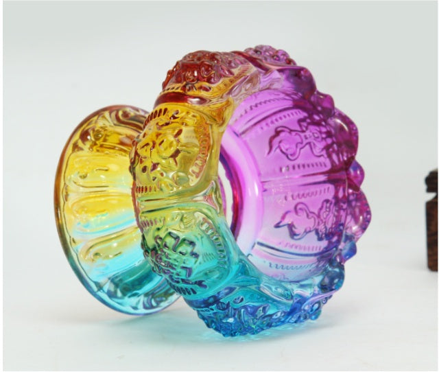 Colorful Eight Auspicious Glass Lamp Holder