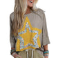 Rose Tan Floral Star Patched Exposed Seam Top