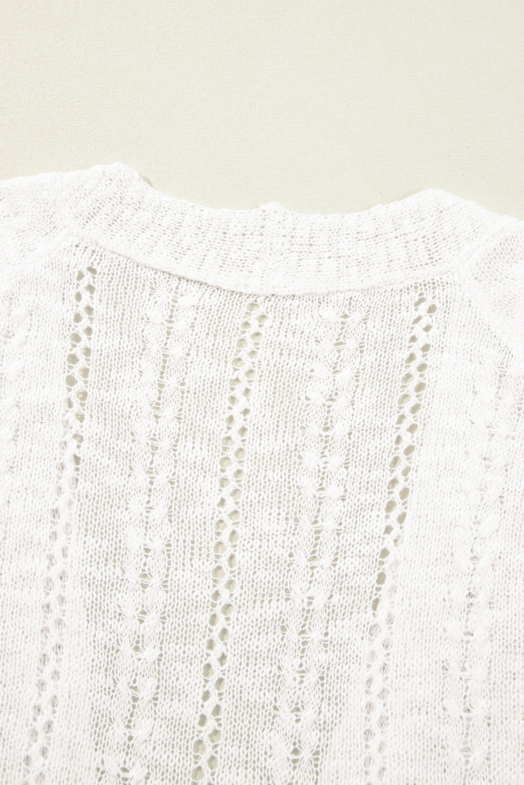 White Plus Size Eyelet Knit Open Front Cardigan