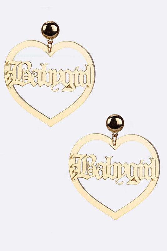 BABY GIRL Acrylic Heart Drop Earrings - Rebel K Collective