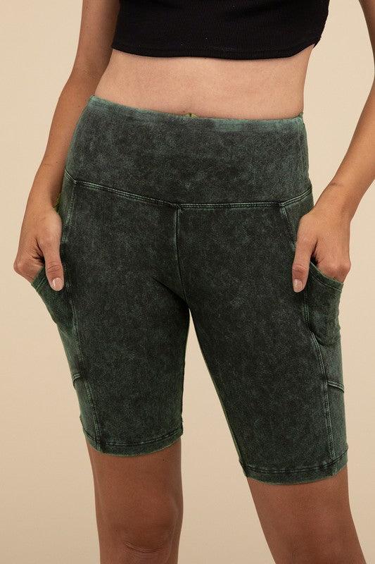 Mineral Wash Wide Waistband Pocket Leggings - Rebel K Collective