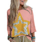 Rose Tan Floral Star Patched Exposed Seam Top