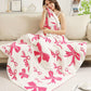 Pink 127*152cm Bow Printed Cozy Soft Throw Blanket