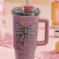 Pink Sweet Rhinestone Bow Tumbler Cup with Straw and Handle